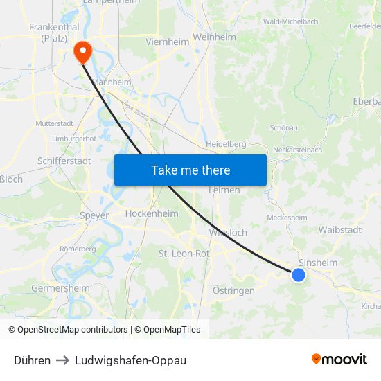 Dühren to Ludwigshafen-Oppau map