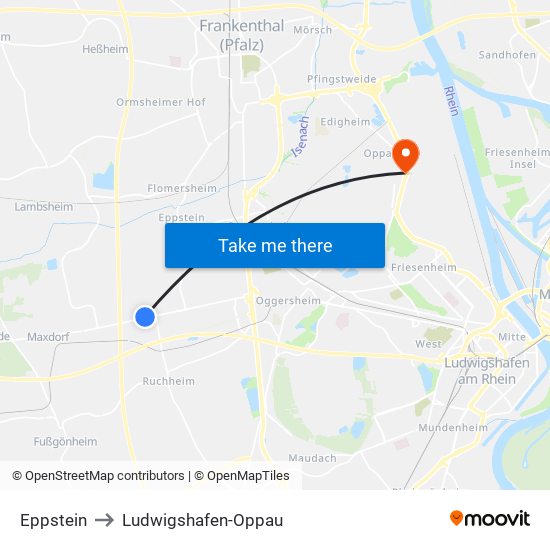 Eppstein to Ludwigshafen-Oppau map