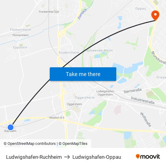 Ludwigshafen-Ruchheim to Ludwigshafen-Oppau map