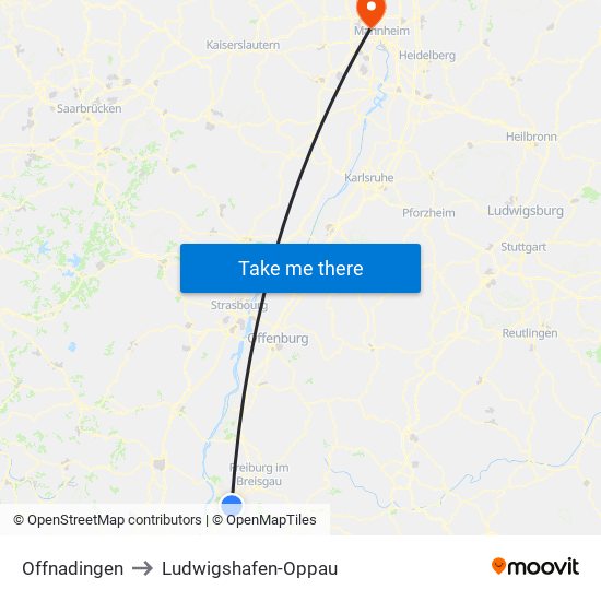 Offnadingen to Ludwigshafen-Oppau map