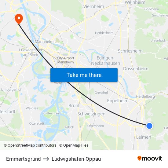 Emmertsgrund to Ludwigshafen-Oppau map