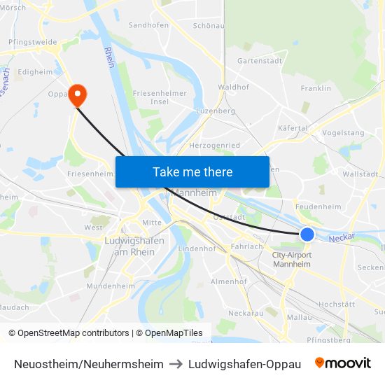 Neuostheim/Neuhermsheim to Ludwigshafen-Oppau map