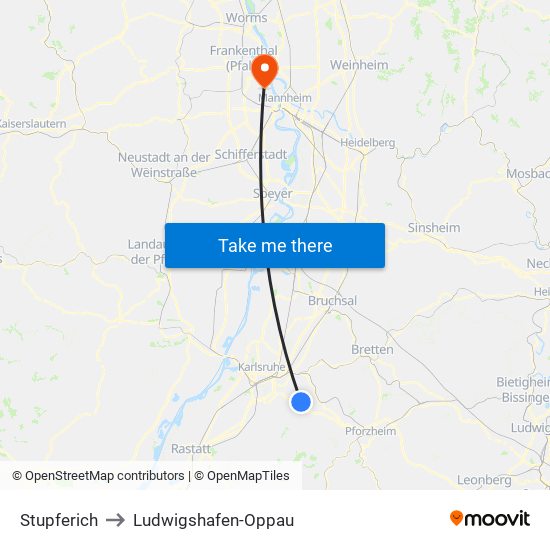 Stupferich to Ludwigshafen-Oppau map