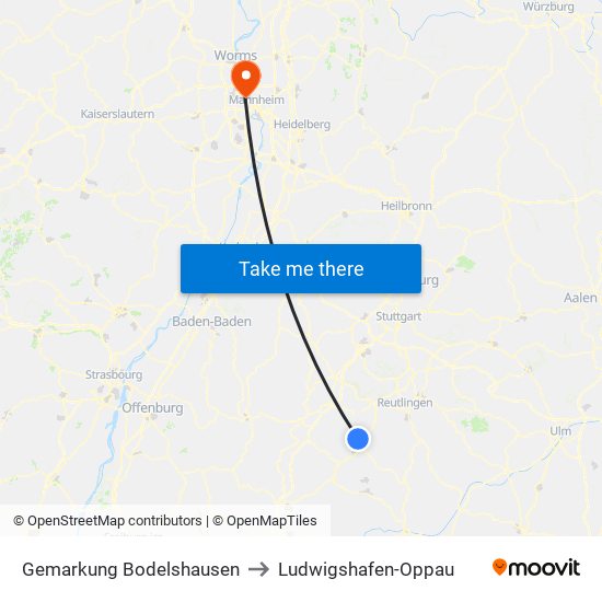 Gemarkung Bodelshausen to Ludwigshafen-Oppau map