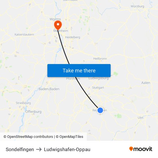 Sondelfingen to Ludwigshafen-Oppau map