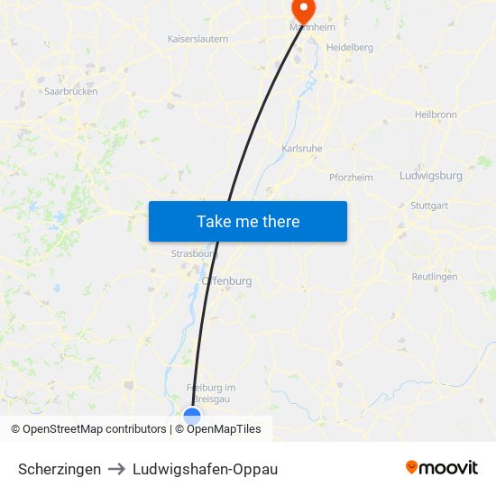 Scherzingen to Ludwigshafen-Oppau map