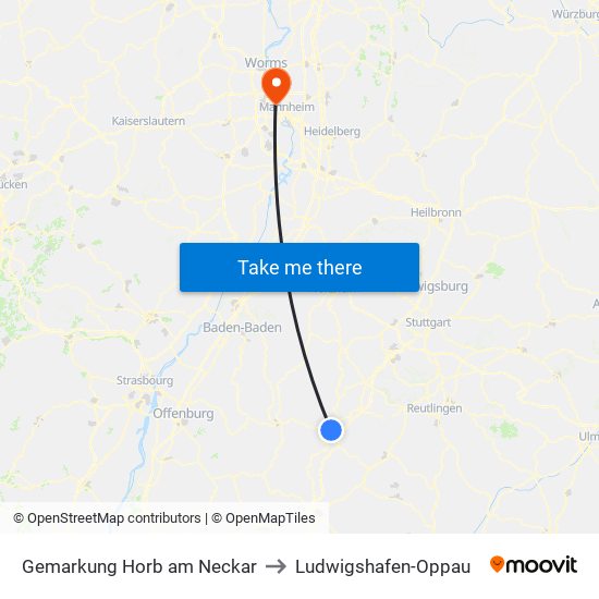 Gemarkung Horb am Neckar to Ludwigshafen-Oppau map