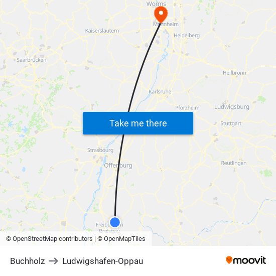 Buchholz to Ludwigshafen-Oppau map