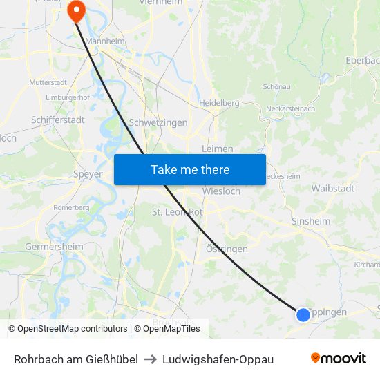 Rohrbach am Gießhübel to Ludwigshafen-Oppau map