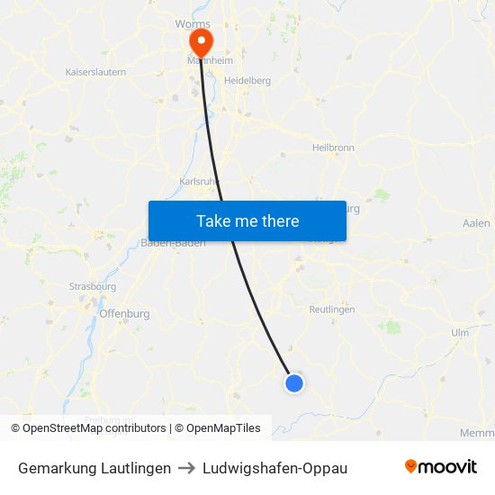 Gemarkung Lautlingen to Ludwigshafen-Oppau map