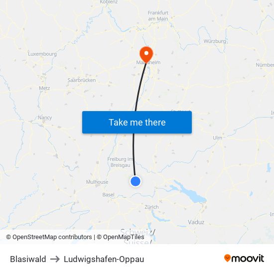 Blasiwald to Ludwigshafen-Oppau map