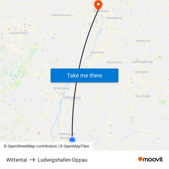 Wittental to Ludwigshafen-Oppau map