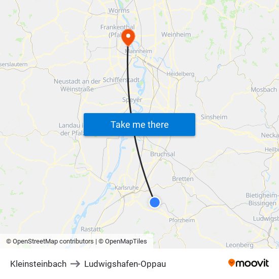 Kleinsteinbach to Ludwigshafen-Oppau map