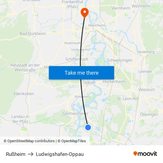 Rußheim to Ludwigshafen-Oppau map