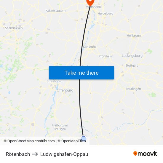 Rötenbach to Ludwigshafen-Oppau map