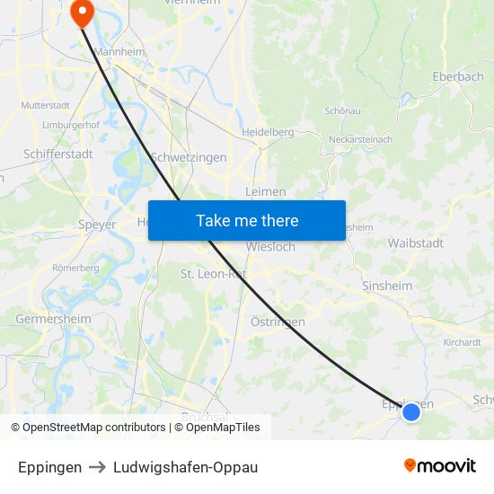 Eppingen to Ludwigshafen-Oppau map