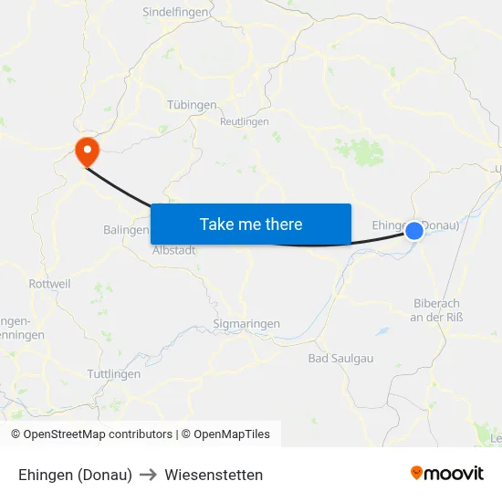 Ehingen (Donau) to Wiesenstetten map