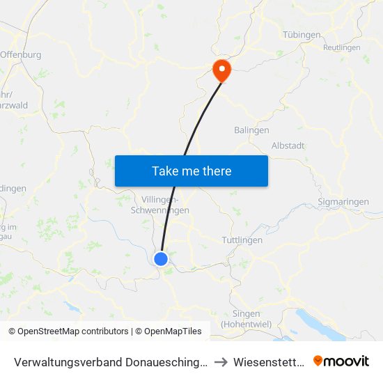 Verwaltungsverband Donaueschingen to Wiesenstetten map