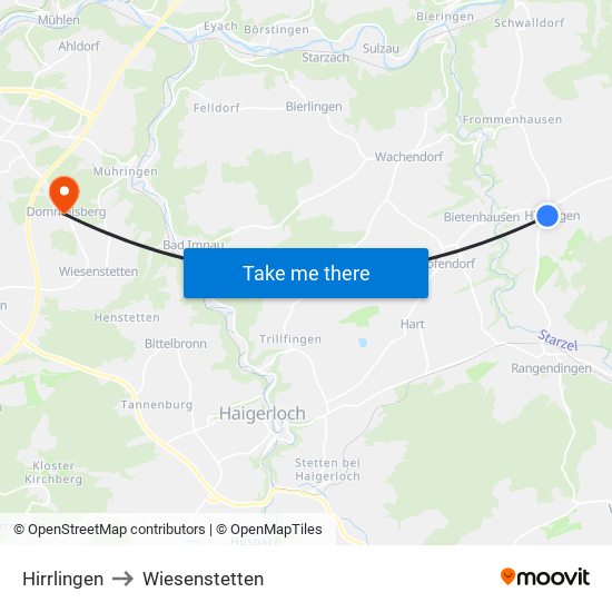 Hirrlingen to Wiesenstetten map