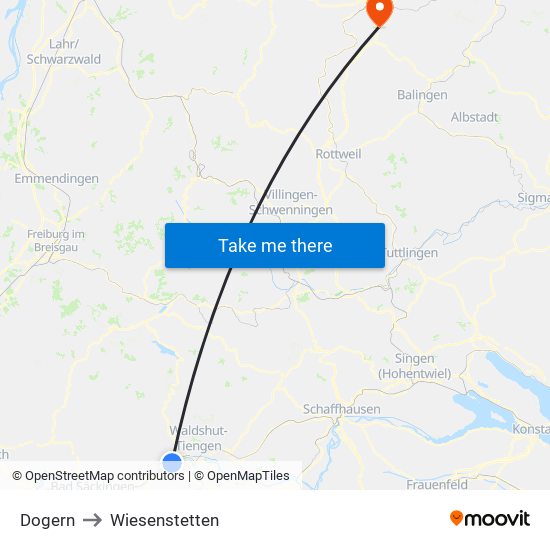 Dogern to Wiesenstetten map