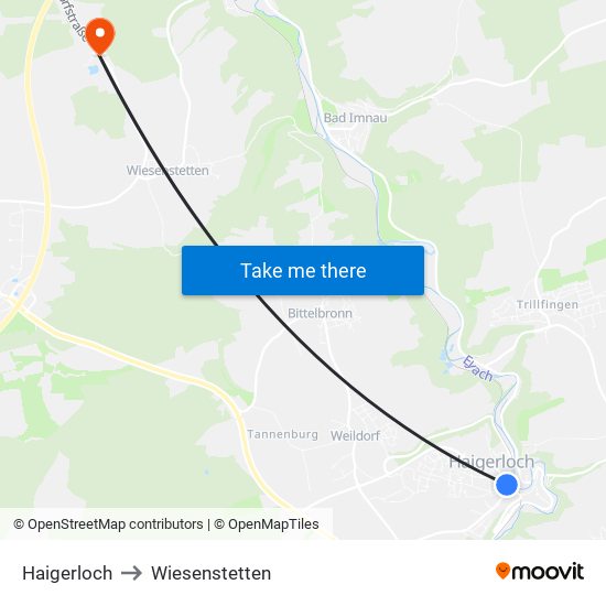 Haigerloch to Wiesenstetten map