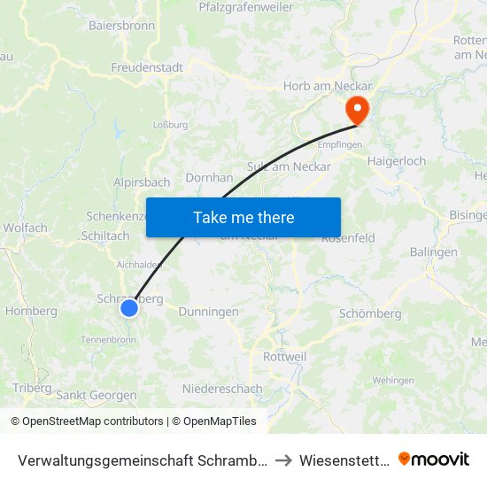 Verwaltungsgemeinschaft Schramberg to Wiesenstetten map