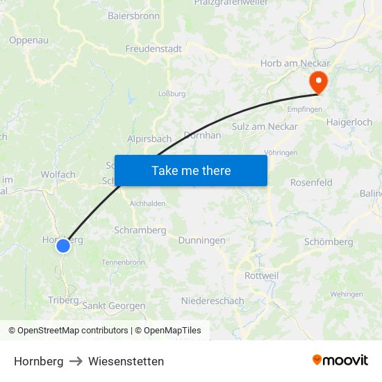 Hornberg to Wiesenstetten map