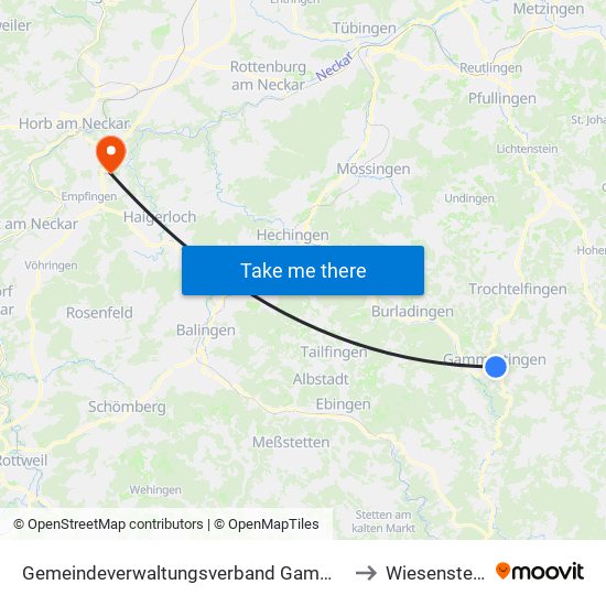 Gemeindeverwaltungsverband Gammertingen to Wiesenstetten map