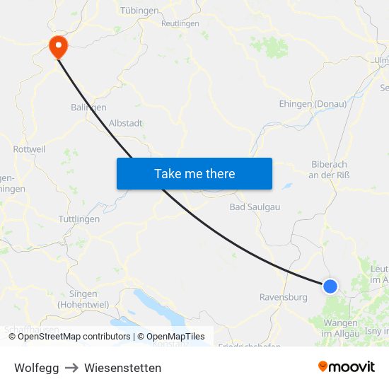 Wolfegg to Wiesenstetten map