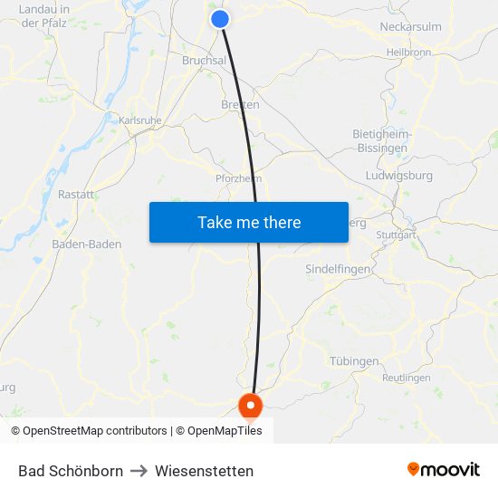 Bad Schönborn to Wiesenstetten map