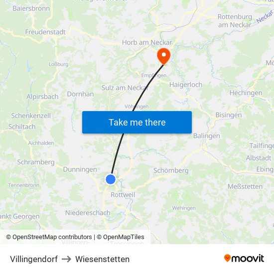 Villingendorf to Wiesenstetten map