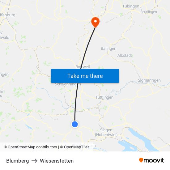 Blumberg to Wiesenstetten map
