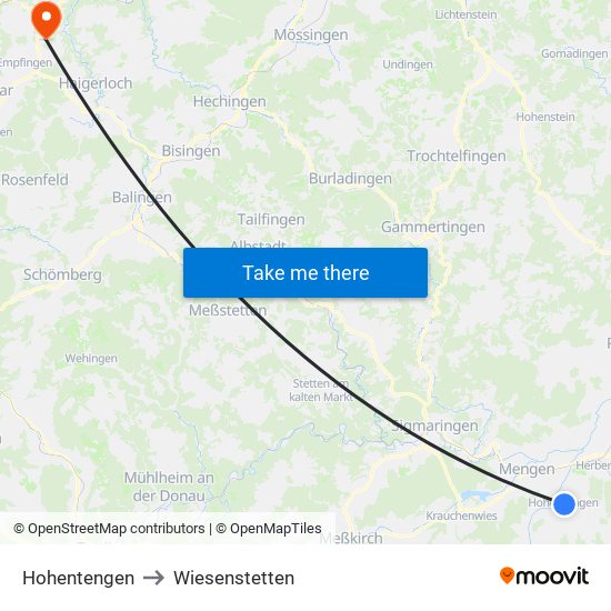 Hohentengen to Wiesenstetten map