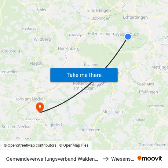 Gemeindeverwaltungsverband Waldenbuch/Steinenbronn to Wiesenstetten map