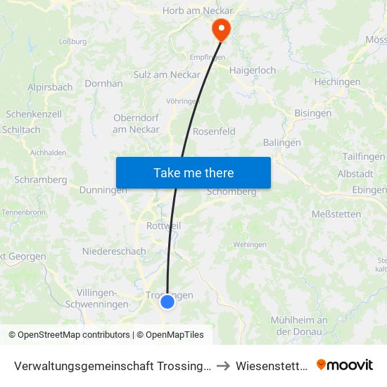 Verwaltungsgemeinschaft Trossingen to Wiesenstetten map