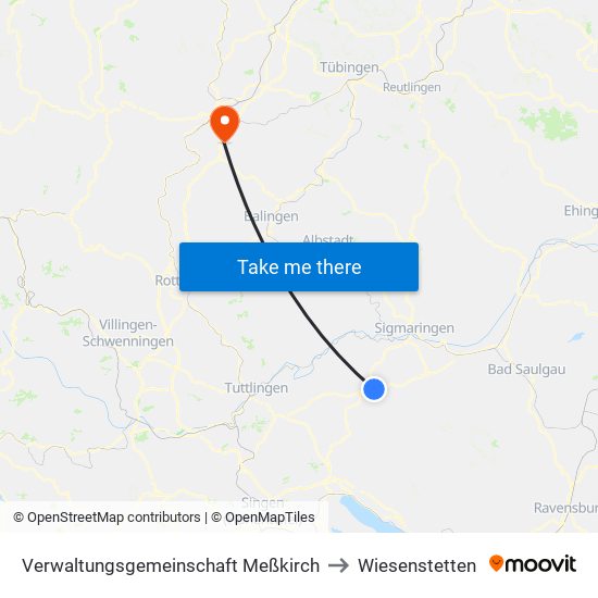 Verwaltungsgemeinschaft Meßkirch to Wiesenstetten map
