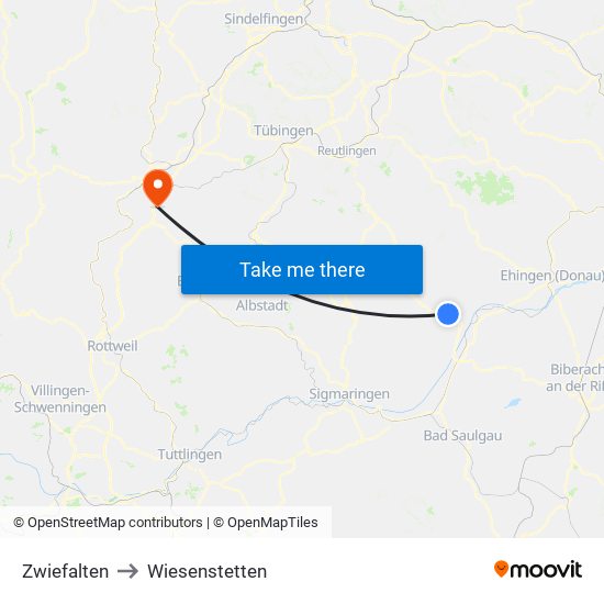 Zwiefalten to Wiesenstetten map