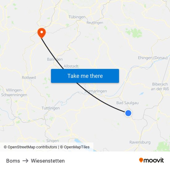 Boms to Wiesenstetten map