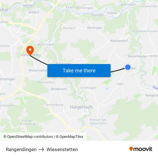 Rangendingen to Wiesenstetten map