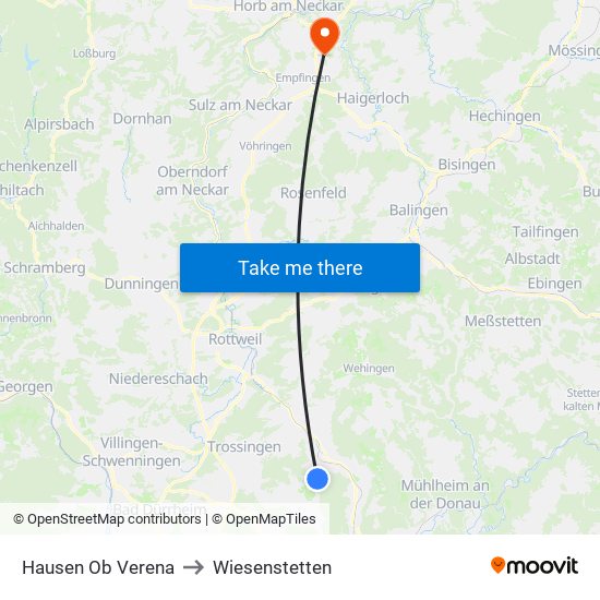 Hausen Ob Verena to Wiesenstetten map