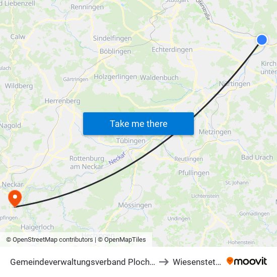Gemeindeverwaltungsverband Plochingen to Wiesenstetten map