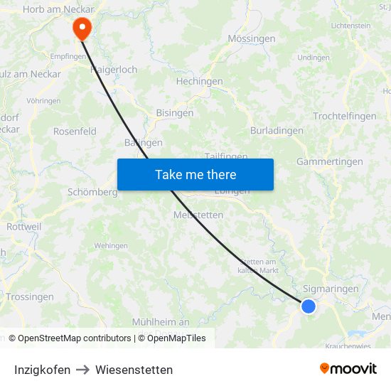 Inzigkofen to Wiesenstetten map