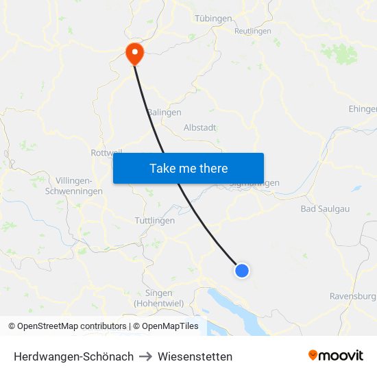 Herdwangen-Schönach to Wiesenstetten map