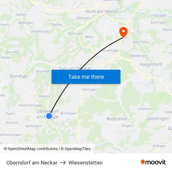 Oberndorf am Neckar to Wiesenstetten map
