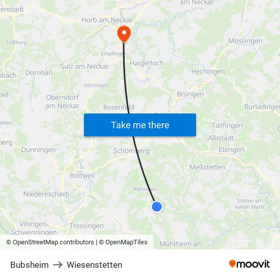 Bubsheim to Wiesenstetten map