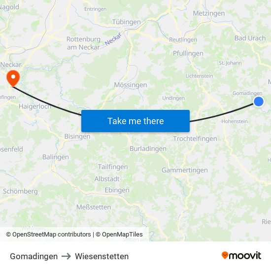 Gomadingen to Wiesenstetten map