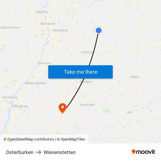 Osterburken to Wiesenstetten map