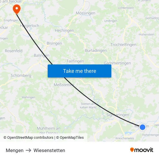 Mengen to Wiesenstetten map