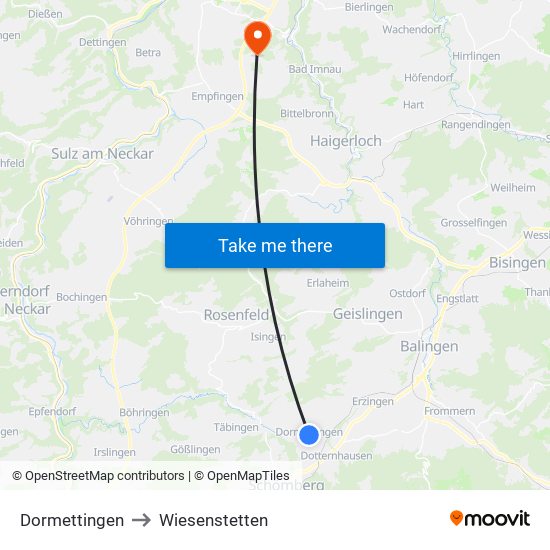Dormettingen to Wiesenstetten map