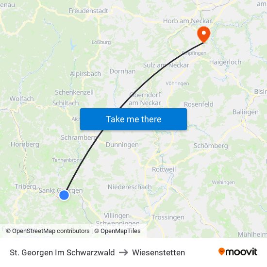 St. Georgen Im Schwarzwald to Wiesenstetten map